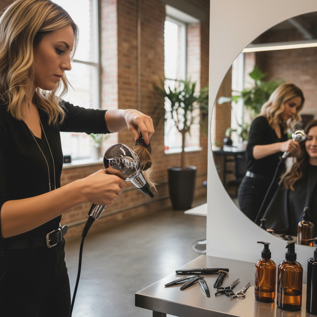 Präzises Haarstyling im Salon
